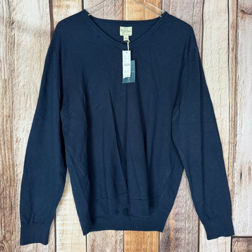 J.Crew Merino‎ Wool V-Neck Sweater Quiet Luxury Versatile Winter Navy Large NWT